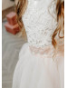Ivory Lace Tulle Handkerchief Hem Flower Girl Dress